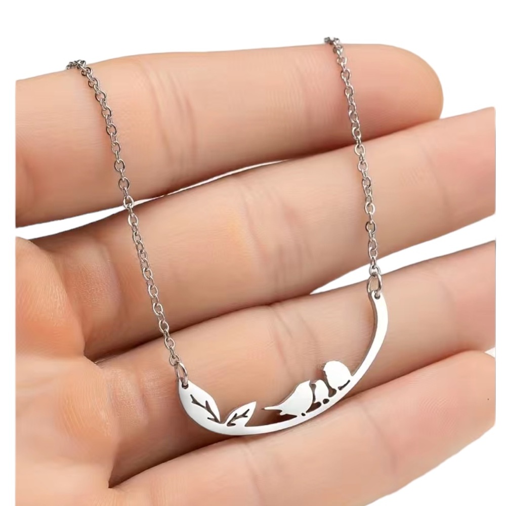 Boho Silver Bird and Branch Pendant Necklace